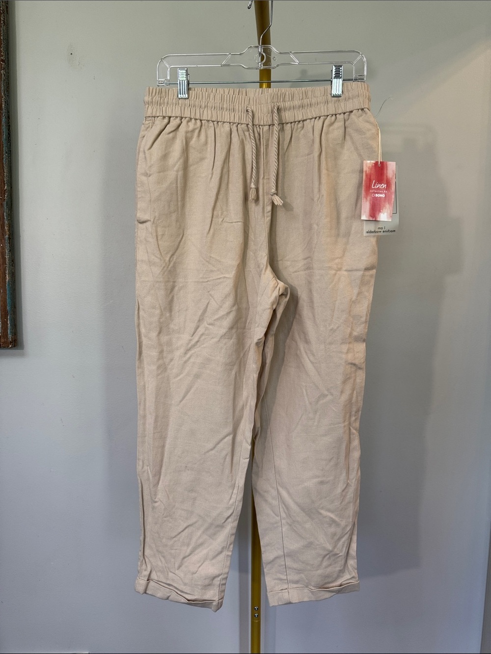 Cl Sono Linen-Effect Drawstring ankle pants in Beige NWT XL